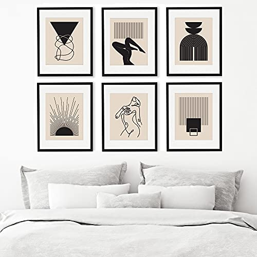 Eleville 8X10 Unframed Set of 6 Minimalist Wall Art Mid Century Art Wall Decor Mid Century Modern Decor Contemporary Wall Art Boho Prints Zen Wall Art wgn554
