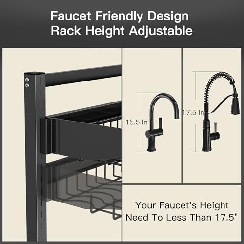 Over The Sink Dish Drying Rack, Extra Large Capacity Dish Drainer | 3 Tier Extra Large All Stainless Steel Expandable Plate Strainers, Rustproof Metal, Counter Space Saving, Modern Black - color: Black, style: Over Sink 3 Tier