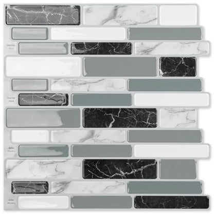 Art3d 6-Pack Peel and Stick Backsplash Wall Tile, 12 x 12 Inch, Marble Grey | Strong Adhesion, Lightweight, Cuttable, Waterproof, Fadeless, Crack Resistant, for Kitchen, Bedroom, Ideal for Recently Moved - color: Light Grey