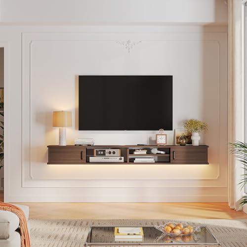 FurniNova Floating TV Stand,51'' Wall Mounted TV Console,Floating TV Shelf,Wall TV Cabinet,Floating Entertainment Shelf,Walnut - size: 51 IN