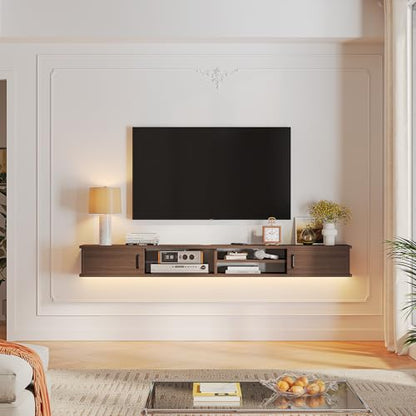 FurniNova Floating TV Stand,51'' Wall Mounted TV Console,Floating TV Shelf,Wall TV Cabinet,Floating Entertainment Shelf,Walnut - size: 51 IN