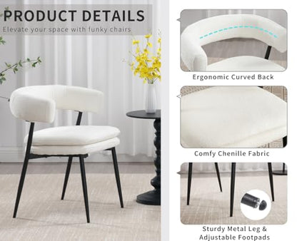 ROCITY White Dining Chairs Set of 4, Upholstered Kitchen Chairs | Mid Century Modern, Curved Barrel Back, Comfy Chenille Fabric, For Dining Room - color: White, size: 4PCS