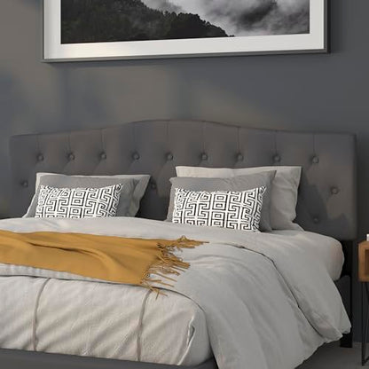 EMMA + OLIVER Tufted Upholstered King Size Headboard in Dark Gray Fabric - color: Dark Gray, size: King