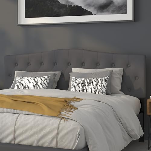 EMMA + OLIVER Dark Gray King Tufted Headboard | Adjustable Bed Rail Slots, Fabric Upholstered - color: Dark Gray, size: King