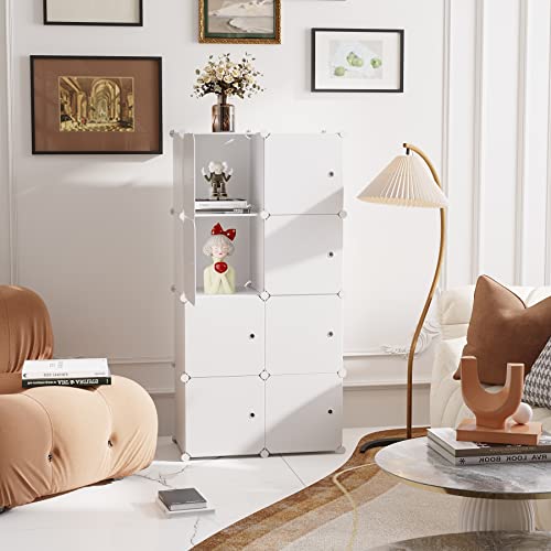C&AHOME 8-Cube Storage Organizer with Door Cube Shelf Closet Cabinet Milky | DIY Plastic Modular Bookshelf, Stackable Clothes Storage Shelving Ideal for Home, Bedroom - color: Milky, size: 8-Cube
