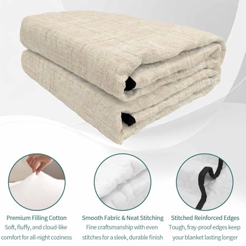 Twin Quilt Bedding Set, Minimalist Beige Aesthetic Soft Microfiber Summer Bedspread Coverlet with 2 Pillow Shams for All Season, Retro Linen Textured Breathable Bedding Set for Hot Sleepers - size: Twin