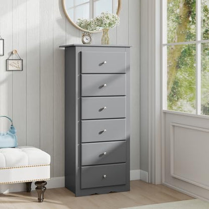 GIANTEX 6-Drawer Dresser for Bedroom, Wooden Chest of Drawers w/Metal Handles & Large Capacity, 16" D x 23" W x 53.5" H Clothes Organizer, Modern Tall Dresser for Bedroom, Entryway, Living Room - color: Grey