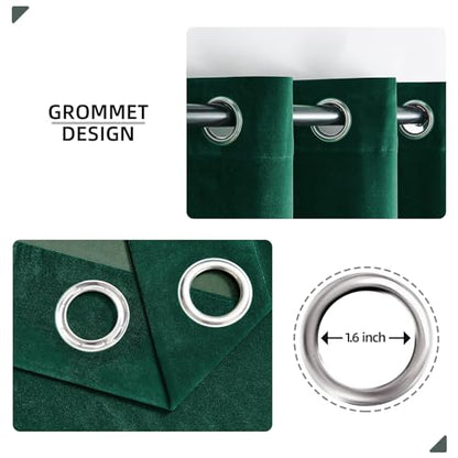 Joydeco Dark Green Velvet Curtains 72 Inches Long, Luxury Grommet Blackout Curtain 2 Panels, Thermal Insulated Privacy Room Darkening Window Drapes for Bedroom Living Room Home Theatre (52Wx72L) - color: *Grommet | Dark Green, size: 52"W x 72"L (Pack of 2