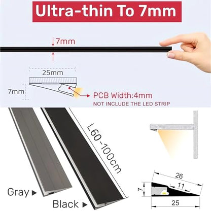 JARBIH Ultra-Thin Led Aluminum Channel, 45°Oblique Under Cabinet Beam Light | 5Pack 1M/3.3ft Self Adhesive LED Profile System, Invisible H7mm Surface Mounted Wardrobe Layer Shelf Panel Hard Bar(Gray) - color: Gray without LED Strip