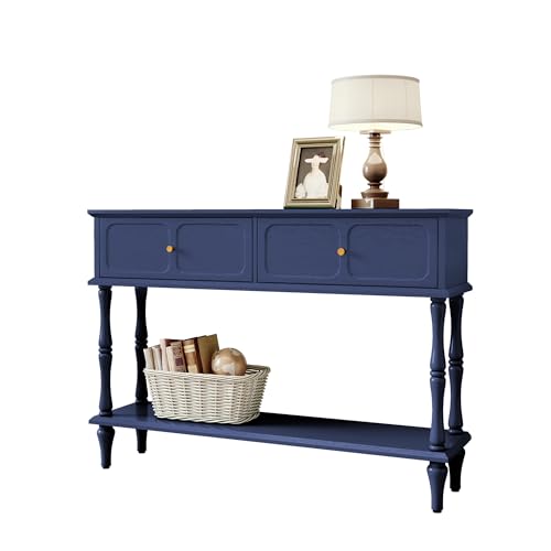 ARTPOWER 47" Mid-Century Console Table, 2 Drawers and Open Shelf, Blue | Entryway Table with Storage, Narrow Behind Couch Table for Living Room, Foyer, Hallway - color: Blue