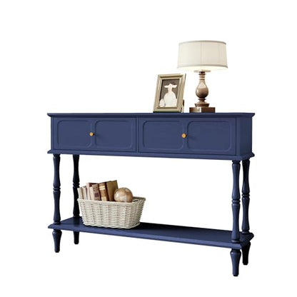 ARTPOWER 47" Mid-Century Console Table, 2 Drawers and Open Shelf, Blue | Entryway Table with Storage, Narrow Behind Couch Table for Living Room, Foyer, Hallway - color: Blue