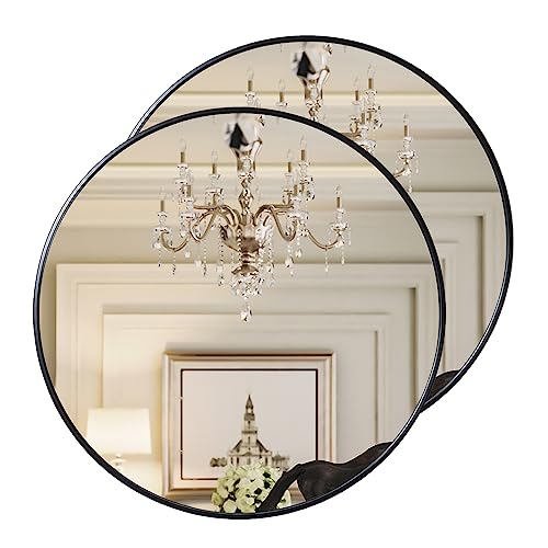 Growsun 28 inch Black Round Mirror, Wall-Mounted Circle Mirror for Bathroom & Living Room Decoration, 2 Pack - color: Black, size: 28"L x 28"W - 2 Pack