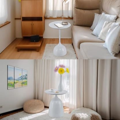 Benkyo White Nesting Tables Pedestal Coffee Table Set of 2 Nesting Side Tables Round Metal End Table Small Circle Modern Sofa Table for Living Room，White - color: White