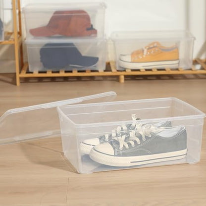novelinks 12 Pack 6QT Plastic Storage Bins with Lids, Shoe Bins | Shoe Boxes Clear Plastic Stackable, Shoe Containers, Clear Shoe Storage Boxes, Craft Organizers and Storage - size: 6 Qt - 12 Pack