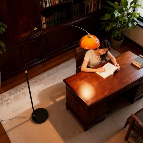 Black Arc Floor Lamp,2-Layer Dome Acrylic Lampshade,for Living Room | Multi-Angle Rotating Shade,Adjustable Height,Stable Base,Mid Century Modern,Tall Curved Standing Lamps,for Bedroom and Couch - color: No Desk