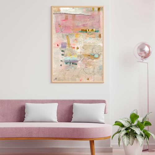 Colorful Abstract Painting Trendy Vibrant Pastel Poster 16x24 Inch Unframed | Abstract Modern Watercolor Painting Wall Art Minimalist Abstract Art for Home Living Room Bedroom Dorm Apartment Entryway - color: Pink texture