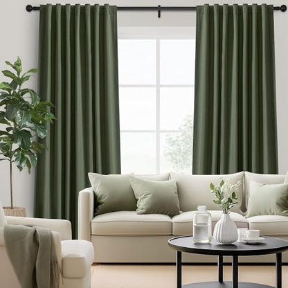 Blackout Curtains 42 Inch Long 2 Panels Set, Olive Green | Room Darkening, Thermal Insulated, Noise Reducing, Suitable for Bedroom, Living Room, Kitchen, Linen Textured, Rod Pocket - color: Olive, size: 50"W x 42"L (Pack of 2)