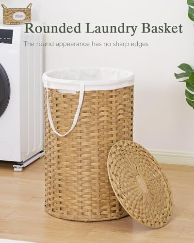 SETVSON Large Laundry Hamper Laundry Basket Round 34.3 Gal PE, Natural | 130L Jumbo Family PE Rattan Hamper, Removable Washable Liner Bag with Handles, 2 Mesh Wash Bags, Steel Frame, Foldable - color: Natural, size: 130 L