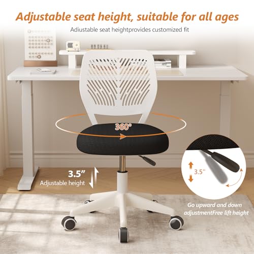 JPBSTO Armless Desk Chair, Height Adjustable Swivel Office Rolling Task Chairs with Soft Mesh Padded Cushion, Ergonomic Small Study Computer Chair for Girls Boys Teens (Black White, 2PCS) - color: Black White 2pcs