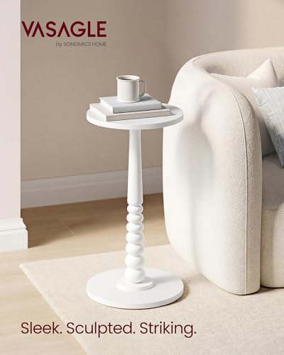VASAGLE Round Side Table, Small Drink End Table, Solid Wood Leg | Accent Nightstand, Mid-Century Modern, for Living Room Bedroom, Cloud White, MARIEL Collection, ULET293WB02S - color: Cloud White, size: Round