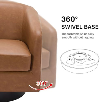 Swivel Barrel Accent Chair, Comfy Reading Armchair, Brown, Set of 1 | Club Chairs for Adults, Low-Back Design, Modern Round Style, Solid Wood Frame & Metal Swivel Base, For Living Room & Bedroom - color: Brown