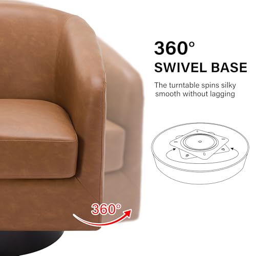 Swivel Barrel Accent Chair, Comfy Reading Armchair, Brown, Set of 1 | Club Chairs for Adults, Low-Back Design, Modern Round Style, Solid Wood Frame & Metal Swivel Base, For Living Room & Bedroom - color: Brown