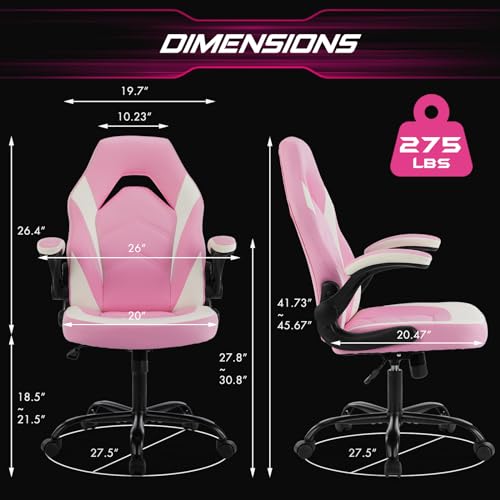 Sweetcrispy Computer Desk Chair, Lumbar Support Video Game Chair PU Leather | Ergonomic Comfy, PU Leather, Flip-up Armrest, Height Adjustable, 360 Swivel, White Pink - color: White Pink