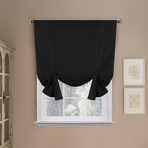 H.VERSAILTEX Blackout Curtain for Bathroom Windows Adjustable Tie Up Shade/Blackout Curtain with Rod Pocket Top (Solid in Jet Black, 42 inches W x 63 inches L, Set of 1) - color: Jet Black