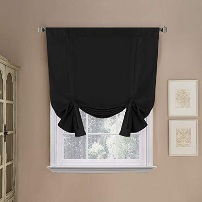H.VERSAILTEX Blackout Curtain for Bathroom Windows Adjustable Tie Up Shade/Blackout Curtain with Rod Pocket Top (Solid in Jet Black, 42 inches W x 63 inches L, Set of 1) - color: Jet Black