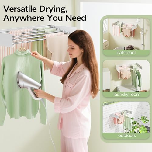 Vikaqi Wall Mounted Clothes Drying Rack 32", Foldable Wall Laundry Rack | Collapsible Drying Rack Clothing Folding Indoor, Hidden Space Saver with Wall Template, 5 Rods, White - color: White, size: 32" Wide