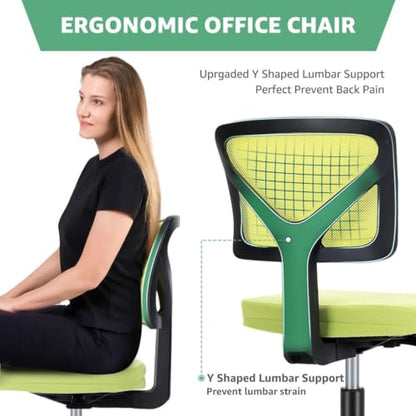 Armless Mesh Office Chair, Ergonomic Low Back Deskchair, Adjustable Rolling Task Computer Swivelchairs for Small Spaces Home Bedroom Study, Yellow - color: Yellow