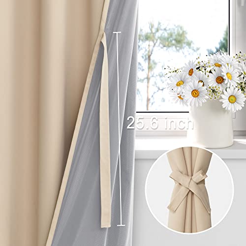 XWZO Complete Blackout Shades Window Curtain Panels with Tiebacks- Noise Reduction and Light Blocking Grommet Curtains with Black Liner for Studio, Basement, Biscotti Beige, W38 x L45, Set of 2 - color: Biscotti Beige, size: 38"W x 45"L (Pack of 2)