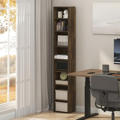 Furinno PASIR Book Shelf, 8-Tier Bookshelf, Bookcase with Open Shelf, 9.3 x 11.8 x 70.9, for Living Room, Bedroom, Home Office, Amber Pine - color: Amber Pine, size: 8-Tier, 12-Inch