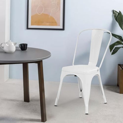 Dopinmin Cream Metal Dining Chairs Set of 4, Tolix Style, Patio Dining Chairs, 18' Seat Height, Stackable, Indoor/Outdoor - color: Cream
