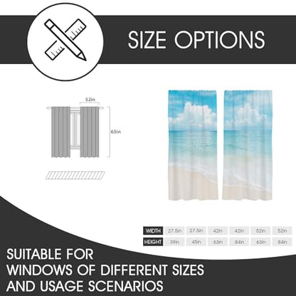 zokyer Extra Wide Coastal Curtains, Beach Theme, 52" W x 63" L, Rod Pocket | 2 Panels, Hawaiian Tropical Nautical Ocean Seascape, S-ummer Blue Sea Sky Nature Landscape, Sand Window Drapes Decor - size: 52"W x 63"L (Pack of 2)