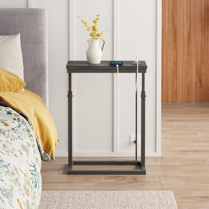 TUTOTAK End Table with Charging Station, Side Table, Tall Couch Table | Sofa Table, for living Room, Bedroom, Grey TB01BY084 - color: Grey, size: 1 Pack, style: With Plug