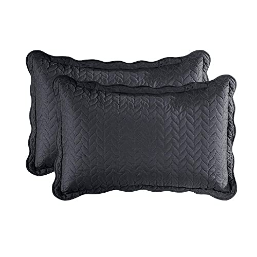 MOONLIGHT20015 Twin Quilt Set (66" x 86") with 1 Pillow Sham (20" x 26"+2") for All Season - 2 Pcs Reversible Bedding Set Lightweight Microfiber Coverlet Embossed Pattern Quilted Bedspread (Charcoal) - color: Charcoal/Dark Grey, size: Twin