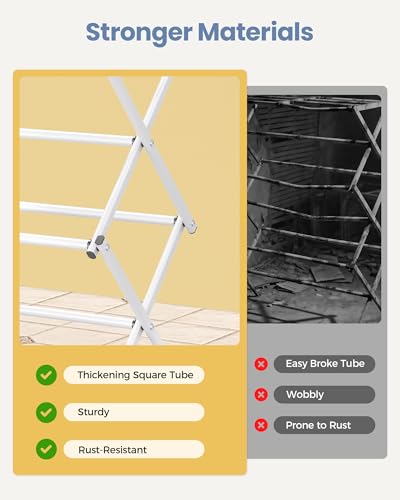 Oversize 3-Tier Clothes Drying Rack, No Install, White | Expandable Design, Non-slip feet, Tool-free Setup, Rust Prevention, Sturdy Construction, 14.9" D x 29.3" W, Holds 24lbs - color: White
