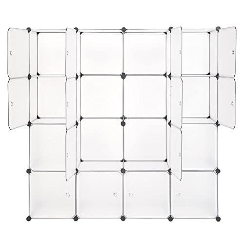 Maximize Storage Space with 16-Cube Modular Closet Organizer - White Wardrobe Shelving DIY Bookcase System Drawer Unit and Door Cabinet - Perfect for Clothes Shoes and More
