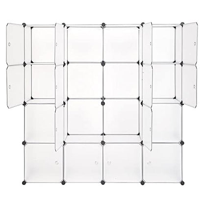 Maximize Storage Space with 16-Cube Modular Closet Organizer - White Wardrobe Shelving DIY Bookcase System Drawer Unit and Door Cabinet - Perfect for Clothes Shoes and More
