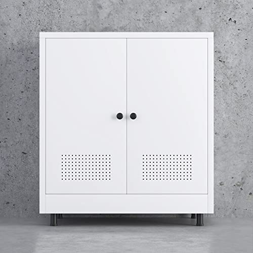 Metal Storage Cabinet with 2 Doors and Adjustable Shelf, Free Standing Accent Sideboard Buffet Cabinet for Home, Office, Entryway, Hallway, Living Room, Kitchen and Dining Room (White) - color: White