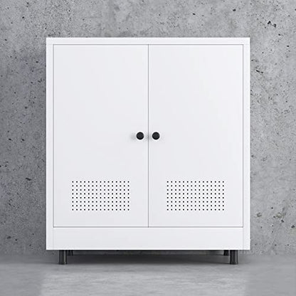 Metal Storage Cabinet with 2 Doors and Adjustable Shelf, Free Standing Accent Sideboard Buffet Cabinet for Home, Office, Entryway, Hallway, Living Room, Kitchen and Dining Room (White) - color: White