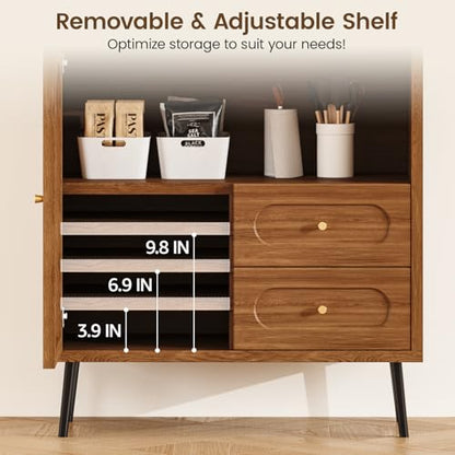 Wood Sideboard Cabinet - Slim Buffet Cabinet with Storage & Drawers | Modern Coffee Bar Cabinet, Small Narrow Accent Credenza with Door, for Kitchen, Dining Room, Entryway, Living Room - color: Walnut