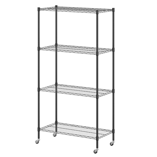 Homdox Heavy Duty 4-Tier Metal Shelving Unit with Adjustable Shelves, Rolling Storage Rack for Kitchen, Garage, Pantry, 36.02"x17.91"x74.41", Black - color: Black, size: 36.02*17.91*74.41 inch