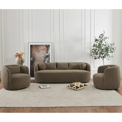 KINWELL 85" Boucle Upholstered Sofa with 2 Swivel Chairs, Teddy Brown | No Assembly Sherpa Living Room Furniture Sets, 3-Seater Couch Settee and Barrel Chairs Armchairs for Small Spaces Apartment - color: Teddy Brown, size: Sofa + 2 Chairs