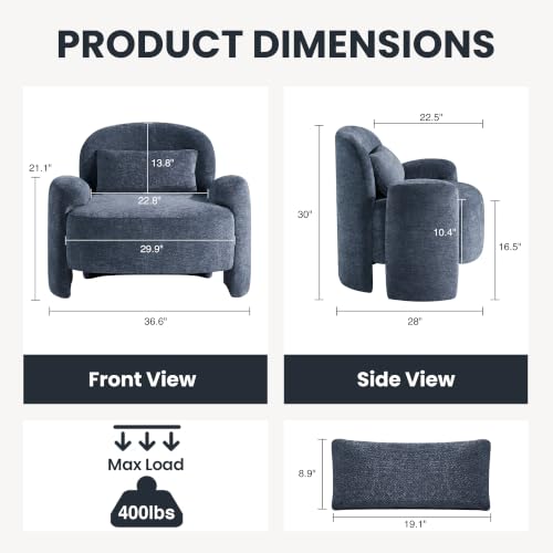 Accent Chair for Living Room, Modern Chenille Fabric Lounge Reading Sofa Chair with Lumbar Pillow, Upholstered Arm Chairs for Bedroom, Office, Blue - color: Blue