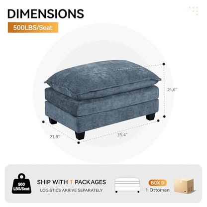 35‘’ Modern Chenille Cloud Sofa Ottoman,Rectangle Ottoman for Modular Sectional Sofa, Blue - color: Blue, size: 35'' Ottoman