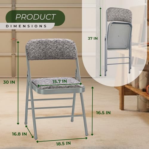 Pack of 2 (Fabric/Vinyl) Steel Frame Metal Foam Padded Folding Chairs (Black, Gray, White) (2-Pack - Fabric Gray) - color: 2-pack - Fabric Gray