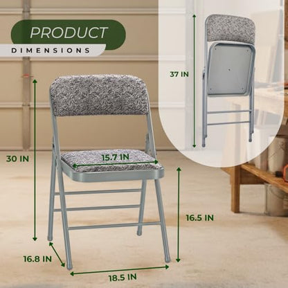 Pack of 2 (Fabric/Vinyl) Steel Frame Metal Foam Padded Folding Chairs (Black, Gray, White) (2-Pack - Fabric Gray) - color: 2-pack - Fabric Gray