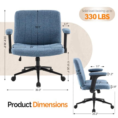 VINGLI Criss Cross Chair with Adjustable Flip-Up Arms,Cross Legged Chair with Wheels,Extra Wide Office Chair,Desk Chair for Home Office,Vanity,Bedroom, Apartment,Starry Chenille,Navy Blue - color: Navy Blue